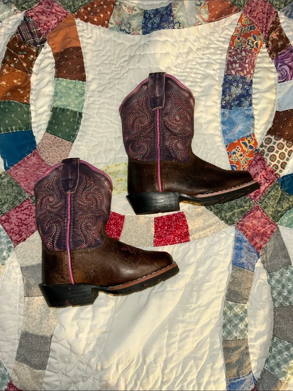 Dan Post Black and Brown Kids Western Boot Sole with Pink Trim